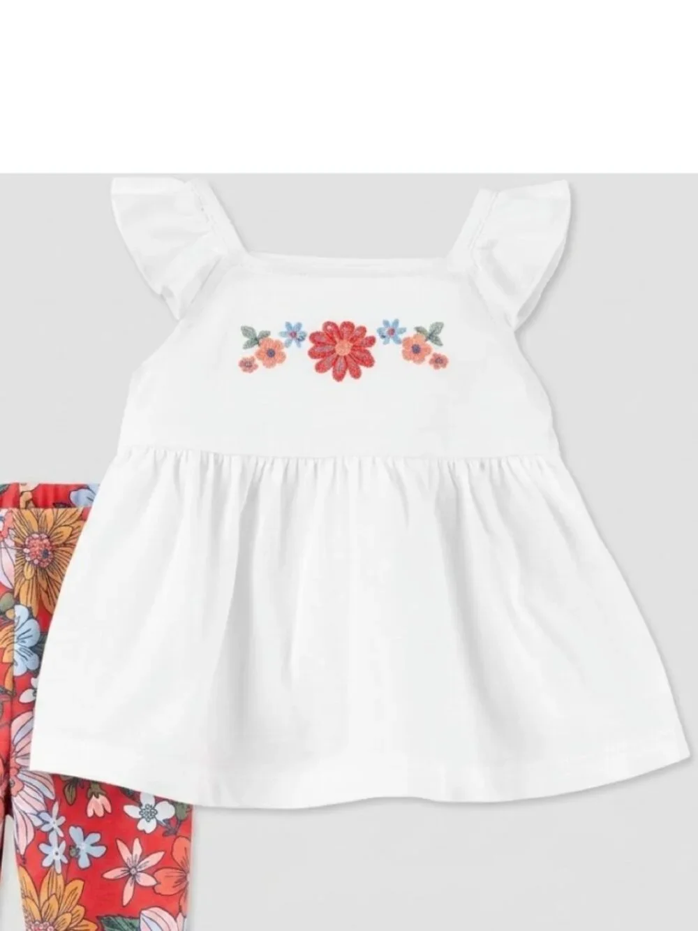 Carter's Girls 5T Embroidered Flutter Sleeve Tunic Top & Floral Leggings Outfit